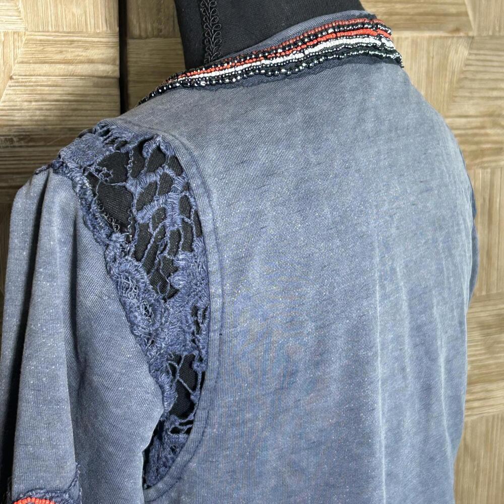 BKE Blue Jacket with Embroidery & Fringe Western Boho Festival Coat Women's M - Picture 5 of 8